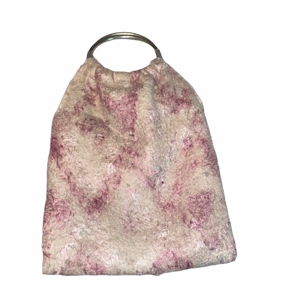 Handbags - Fuzzy Pink Purse Bag Wristlet Silver Ring Handle Night Out Retro Pouch